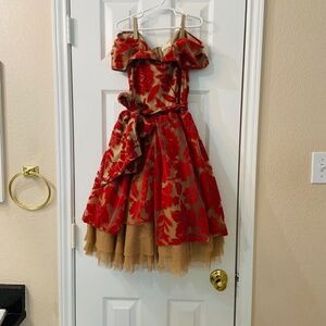Mia Joy Girl Formal Dress Off Shoulder Fall Red Orange Tan Brown